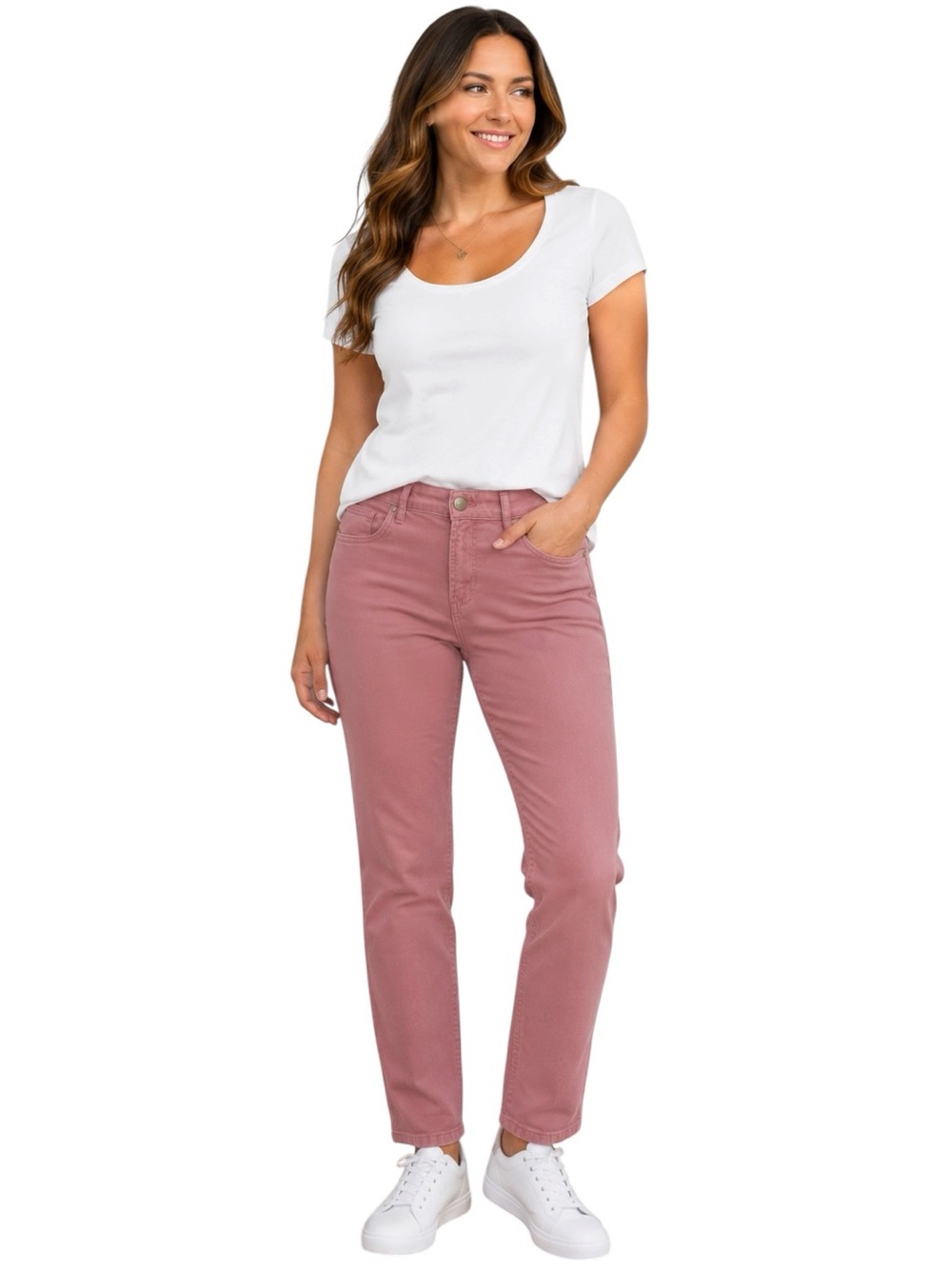 Tara Jarmon John Pink Stretch Straight Leg Jeans FR 44 US 12 Parisian Designer